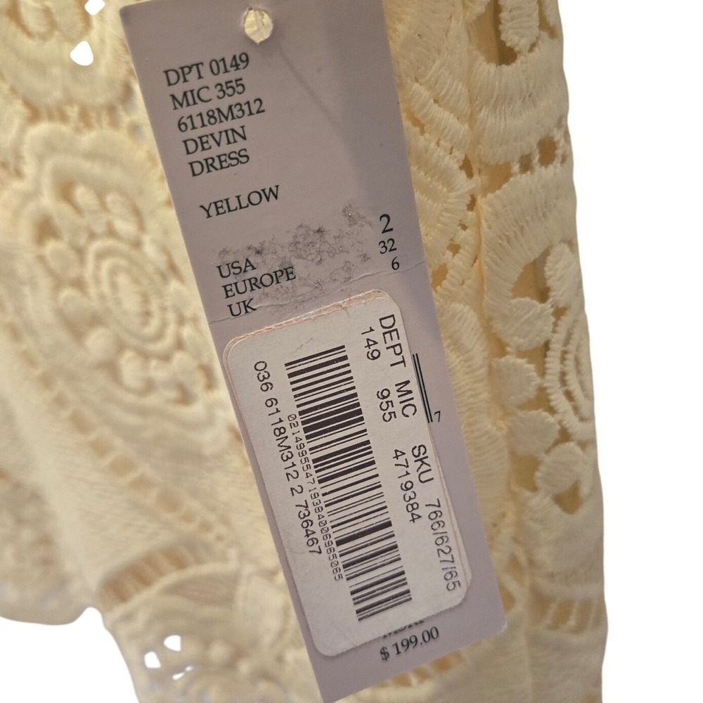 Katherine Kelly Yellow Lace Crochet Shift Dress Long Sleeve Sz 2 Cocktail Preppy - Picture 4 of 6